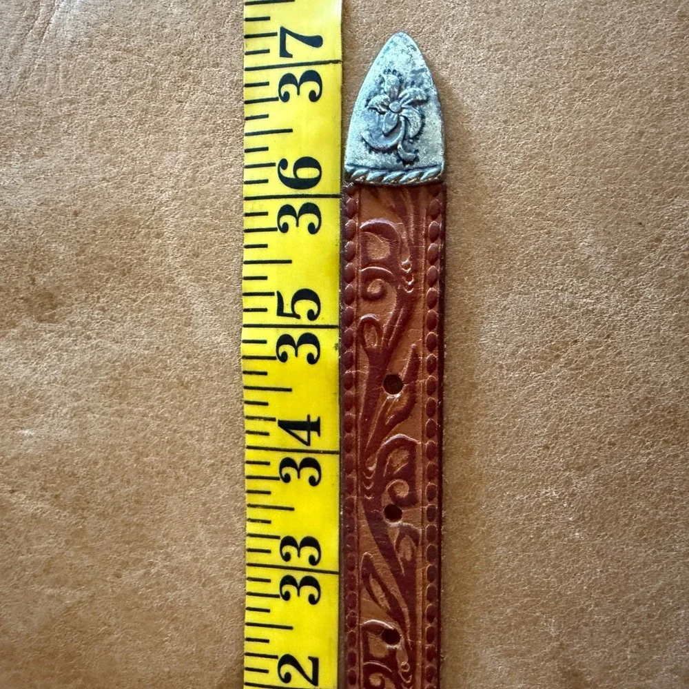 Unbranded Tooled Leather Belt Womens 32 Western Floral Engraved Buckle Boho